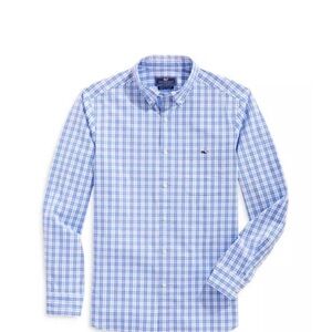 Vineyard vines  men’s causal button down men’s blue and white plaid shirt S